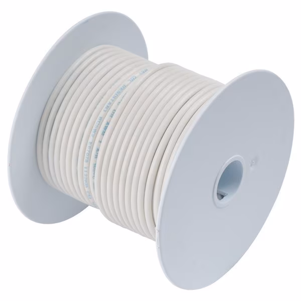 Primary Wire, Marine, 18 AWG, Copper, White, Vinyl Jacket, Stranded